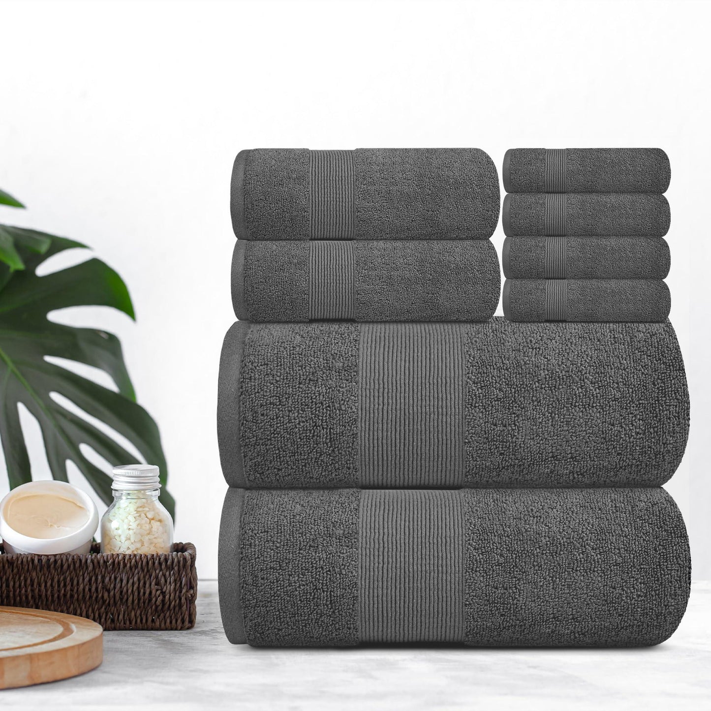 Resort Collection Soft Bath Towel Set of 8 Pcs Hotel Plush Cotton Smoke Grey