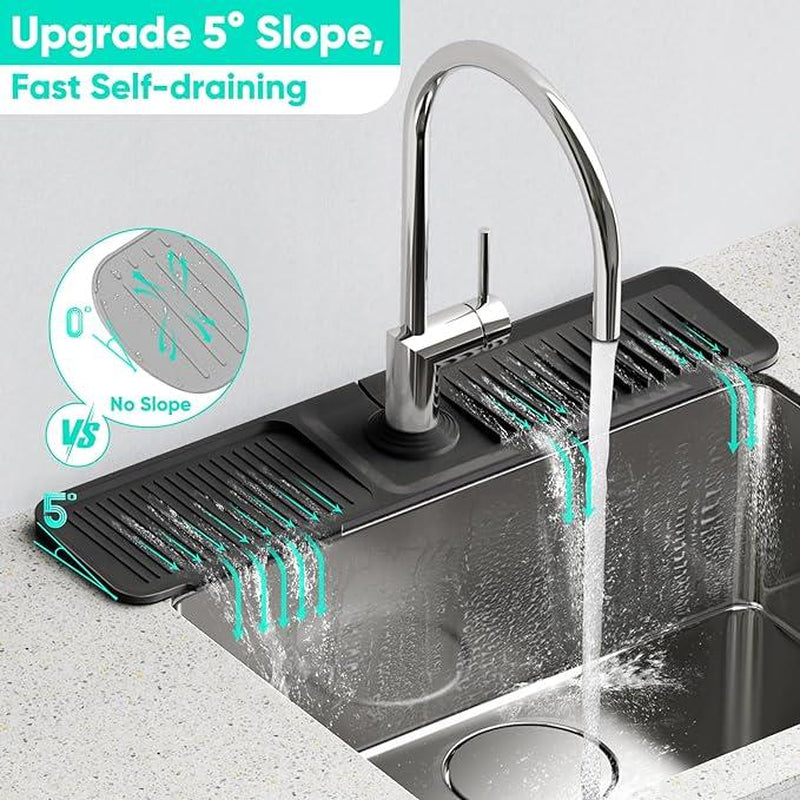 24 Inch Longer Faucet Mat for Kitchen Sink [5° Slope Fast Self-Draining]Bathroom Kitchen Sink Splash Guard Silicone Sinks Faucet Mat Splash Guard for Kitchens Sinks Area Tidy Splashs Draining Mats