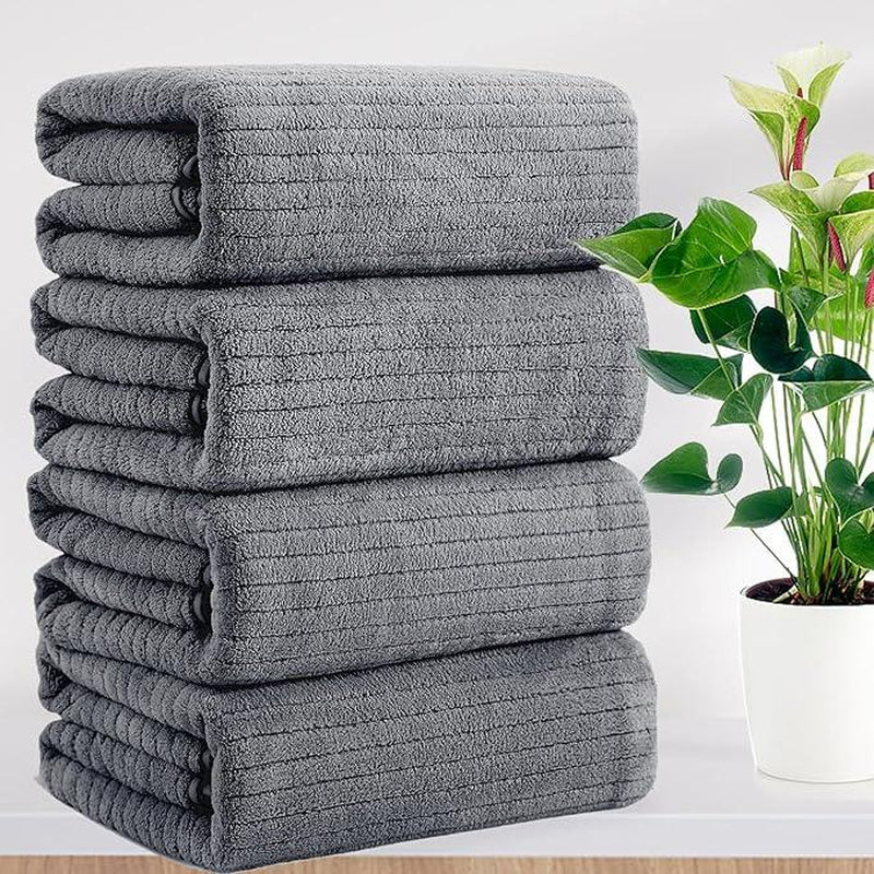 Bath Towel Set Pack of 4, 35.4"X 71" Microfiber Ultra Soft Highly Absorbent Bath Towel, Lightweight and Quick Drying Towels for Body, Sport, Yoga, SPA, Fitness, Grey