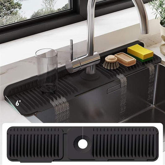 24 Inch Longer Faucet Mat for Kitchen Sink [5° Slope Fast Self-Draining]Bathroom Kitchen Sink Splash Guard Silicone Sinks Faucet Mat Splash Guard for Kitchens Sinks Area Tidy Splashs Draining Mats