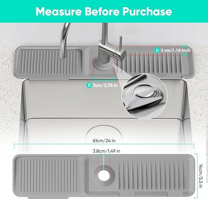 24 Inch Longer Faucet Mat for Kitchen Sink [5° Slope Fast Self-Draining]Bathroom Kitchen Sink Splash Guard Silicone Sinks Faucet Mat Splash Guard for Kitchens Sinks Area Tidy Splashs Draining Mats