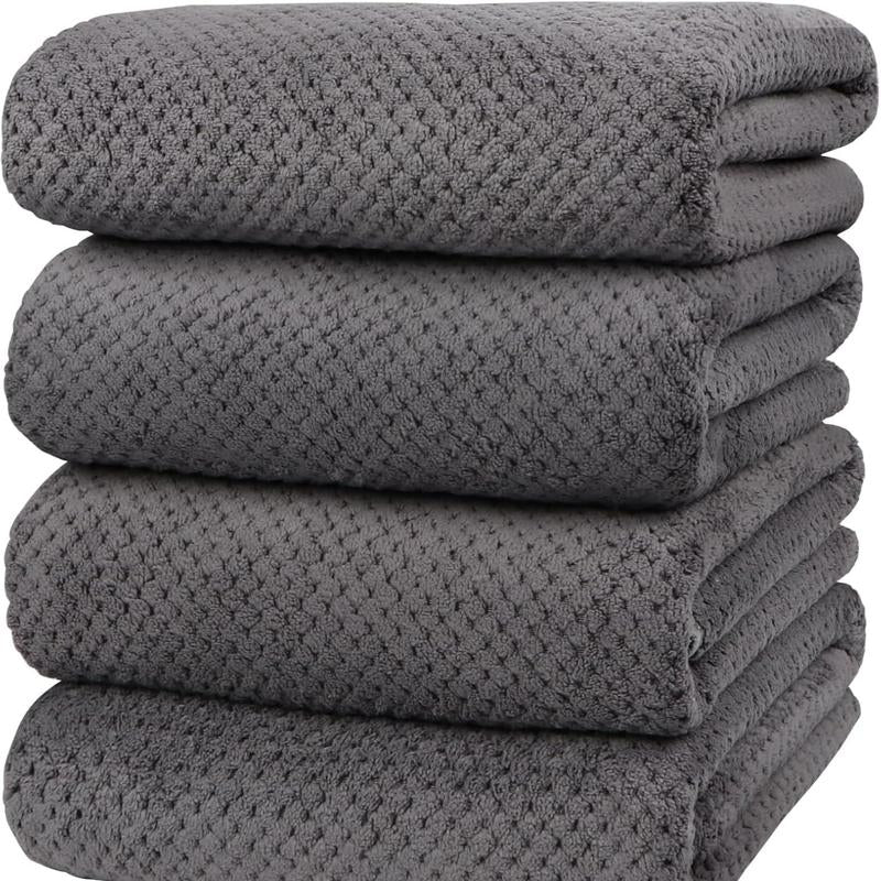 Bath Towel Set Pack of 4, 35.4"X 71" Microfiber Ultra Soft Highly Absorbent Bath Towel, Lightweight and Quick Drying Towels for Body, Sport, Yoga, SPA, Fitness, Grey