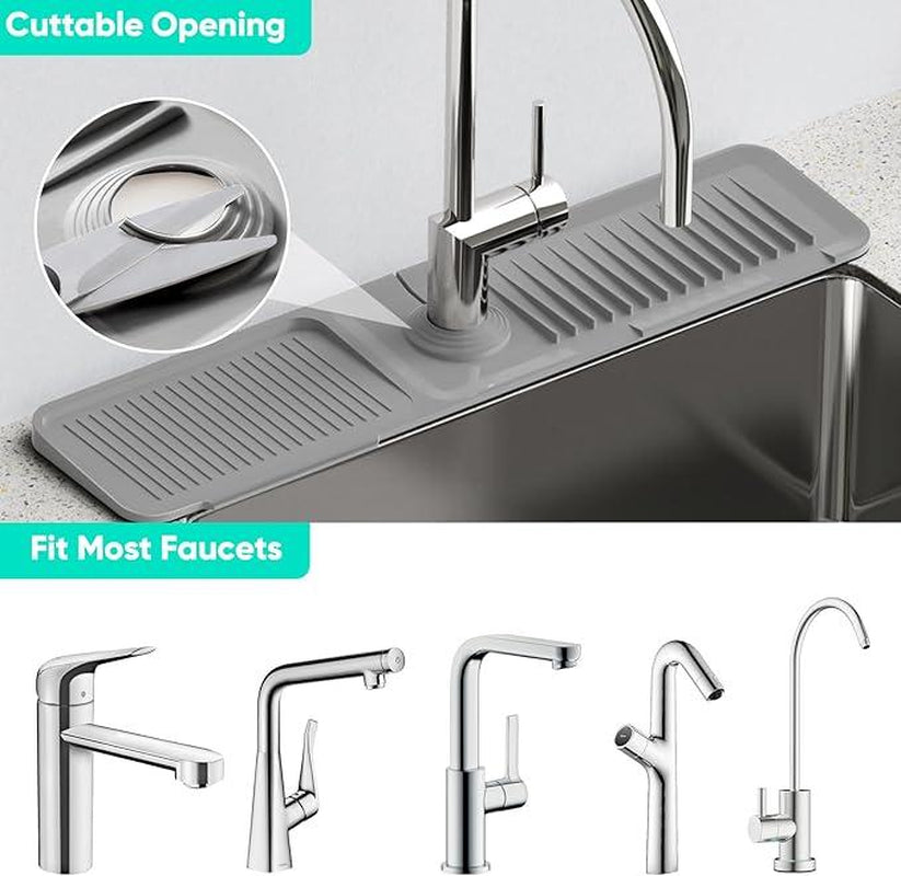 24 Inch Longer Faucet Mat for Kitchen Sink [5° Slope Fast Self-Draining]Bathroom Kitchen Sink Splash Guard Silicone Sinks Faucet Mat Splash Guard for Kitchens Sinks Area Tidy Splashs Draining Mats
